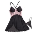 thumbnail image 1 of QSAWXQZ Women's Sheer Slip Dress Babydoll Chemise Spaghetti Strap Sleeveless V Neck Tie Open Back Lace Print with Thong for Night S, 1 of 9