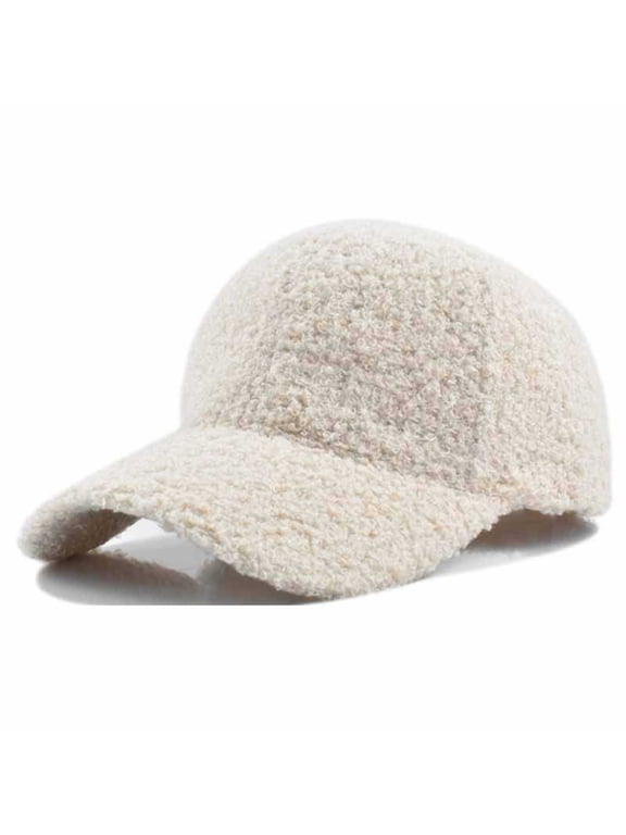 Women's Sherpa Baseball Cap Winter Warm Fuzzy Hat Fleece Hat for Outdoor Beige Free Size