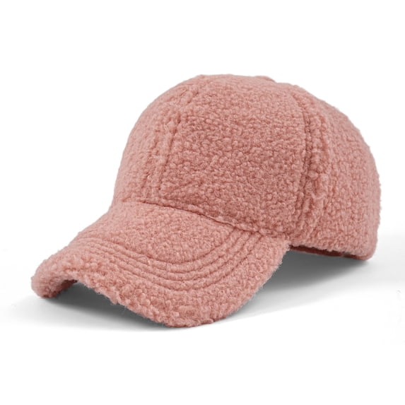 QSAWXQZ Women's Sherpa Lined Knit Baseball Cap Windproof Solid Warmer Duckbill Hat for Outdoor Pink Free Size