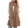 thumbnail image 1 of QSAWXQZ Women's Sherpa Mid Long Vest Sleeveless Solid Fuzzy Open Front Cardigan Jackets with Pockets Brown M, 1 of 7