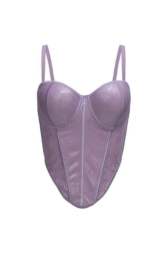 Women's Shiny Bustier Corset Crop Top Underwire Push Up Padded Cups Sweetheart Neck V Hem Adjustable Straps Sleeveless Camisole for Party Clubwear Night Out 38