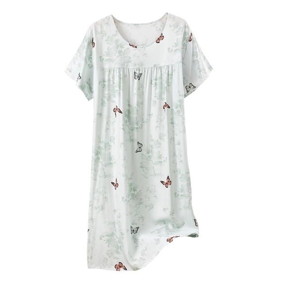 QSAWXQZ Women's Sleep Dress Nightgown Crew Neck Short Sleeve Loose Floral Printed Lounge for Home Free Size