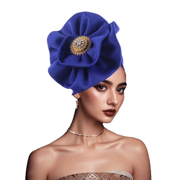 QSAWXQZ Women's Slik Turban Hat Elegant Headwrap with Ruffle Floral Solid for Wedding Party and Evening Events Blue Free Size