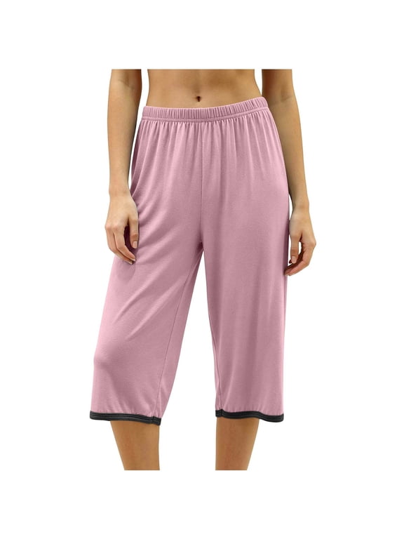 Women's Soft Pajama Capri Pants Elastic Waist Straight Leg Lounge Sleep Bottoms L
