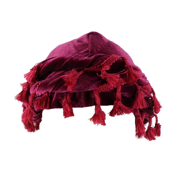 QSAWXQZ Women's Soft Velvet Turban Hat Stretch Headwrap with Bohemian Tassels Fringe for Themed Party and Winter Warmth Wine M