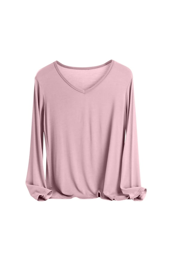 Women's Solid Thermal Base Layer Shirt V Neck Long Sleeve Pullover Top Pink 2XL