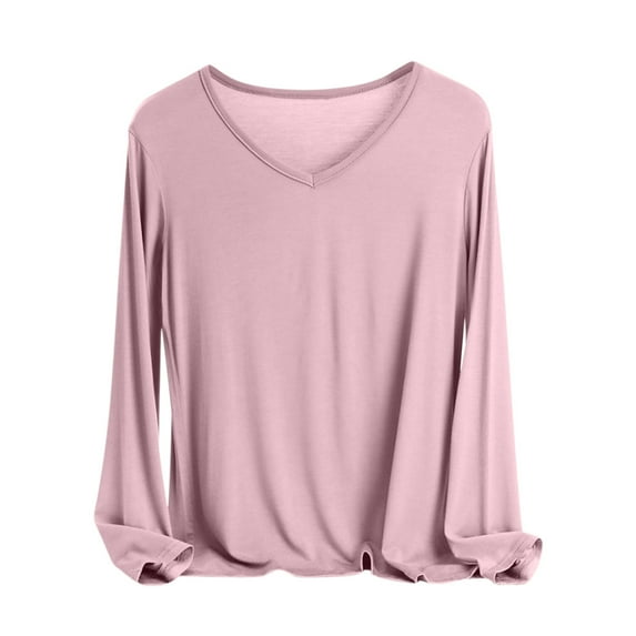 QSAWXQZ Women's Solid Thermal Base Layer Shirt V Neck Long Sleeve Pullover Top Pink XL