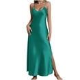 thumbnail image 1 of QSAWXQZ Women's Spaghetti Strap Satin Maxi Dress V Neck Sleeveless Slip Dress with Side Slit Solid Elegant Evening Party and Cocktail Dress Green-1 M, 1 of 8