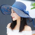 thumbnail image 1 of QSAWXQZ Women's Speckled Woven Sun Hat Wide Brim Floppy Cap with Large Bowknot Ribbon for Beach Vacation and Summer Resort Navy Free Size, 1 of 3