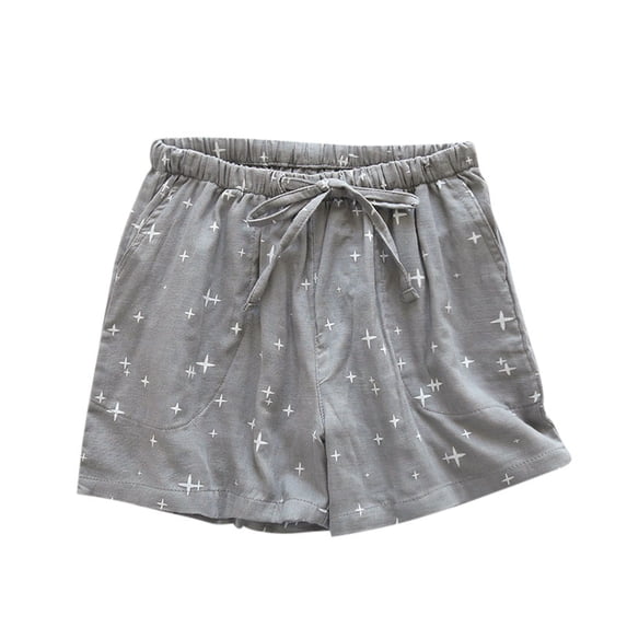 QSAWXQZ Women's Star Print Lounge Shorts Elastic Waist Drawstring Pajama Trunks Soft Sleep Bottoms with Pockets Gray XL