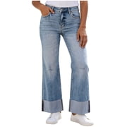 QSAWXQZ Women's Straight Leg Jeans High Rise Wide Folded Cuffed Hem Distressed Detail Classic Stretchy Fashion Streetwear with Pockets M