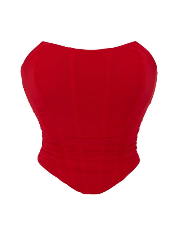 Women's Strapless Corset Top Sweetheart Neck Ruched Waist Trainer for Clubwear Fashion Outfits Bustier L