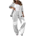 thumbnail image 1 of QSAWXQZ Women's Striped Blazer Set 2 Piece Outfits Long Sleeve Lapel Button Down Cardigan Jacket Pants with Pockets Business Casual Suit Workwear XL, 1 of 8
