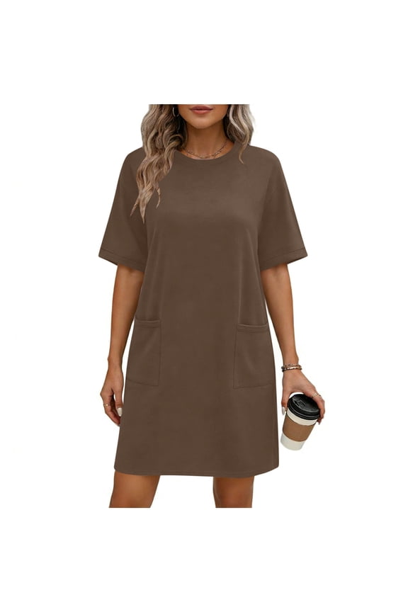 Women's T Shirt Mini Dress Short Sleeve Crew Neck Casual Loose Summer Shift Dress with Pockets Daily Lounge Wear 2XL