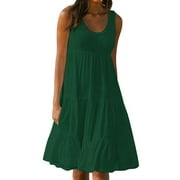 QSAWXQZ Women's Tiered Midi Dress Sleeveless Scoop Neck Casual Loose A Line Summer Sundress Flowy Layered Daily Wear Dress 4XL