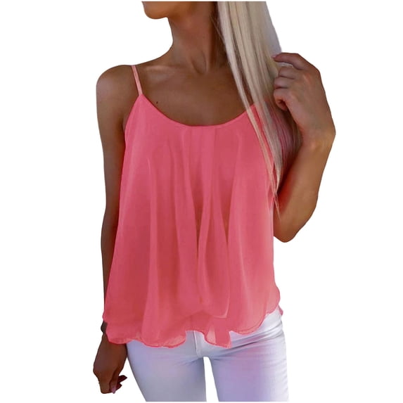 QSAWXQZ Women's Tiered Ruffle Tank Top Spaghetti Strap Layered Chiffon Sleeveless Flowy Summer Beach Camisole for Vacation XL