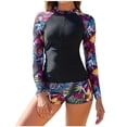 thumbnail image 1 of QSAWXQZ Women's Two Piece Rash Guard Set Long Sleeve Graphic Zip Front Padded Top Boyshorts Sun Protection Bathing Suit for Swimming Purple M, 1 of 8
