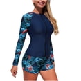 thumbnail image 1 of QSAWXQZ Women's Two Piece Rash Guard Set Long Sleeve Zip up Floral Print Sun Protection Bathing Suit with Shorts for Surfing Blue M, 1 of 8