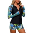 thumbnail image 1 of QSAWXQZ Women's Two Piece Rash Guard Set Long Sleeve Zip up Floral Print Sun Protection Bathing Suit with Shorts for Surfing Green XL, 1 of 7