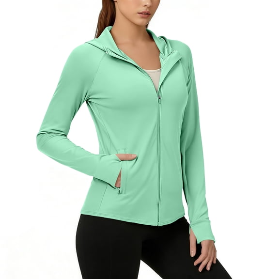 QSAWXQZ Women's UPF 50+ UV Protection Zip up Jacket Long Sleeve Lightweight Outdoor Ice Silk Outerwear with Pockets S