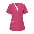 thumbnail image 1 of QSAWXQZ Women's V-Neck Scrub Top Short Sleeve Nurse Uniform with Pockets for Clinic Caregiving Hot Pink M, 1 of 3