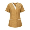 thumbnail image 1 of QSAWXQZ Women's V-Neck Scrub Top Short Sleeve Nurse Uniform with Pockets for Clinic Caregiving Khaki S, 1 of 3