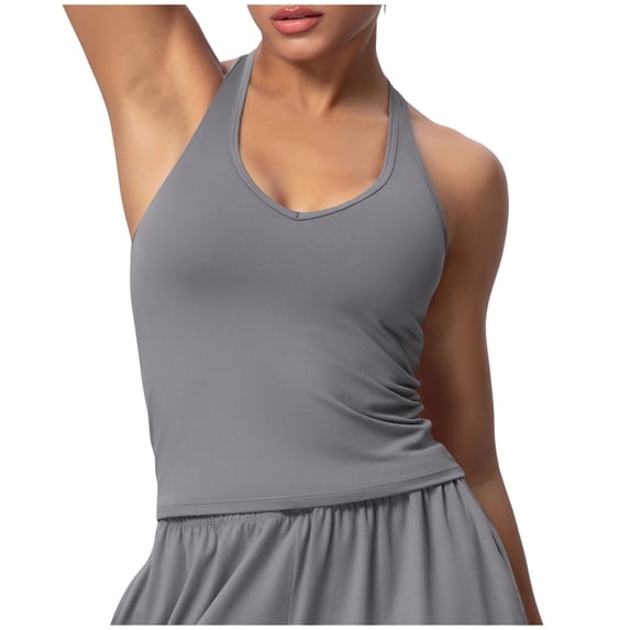 QSAWXQZ Women's V Neck Workout Tank Tops T Back Racerback Sleeveless Shirts Athletic Activewear Basic Solid Seamless Stretchy Slim Camisoles for Gym Yoga Running L