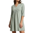 thumbnail image 1 of QSAWXQZ Women's V Neck Wrap Dress 3/4 Sleeve Empire Waist Pleated A Line Knee Length Casual Work Mini Dress for Summer 2XL, 1 of 5