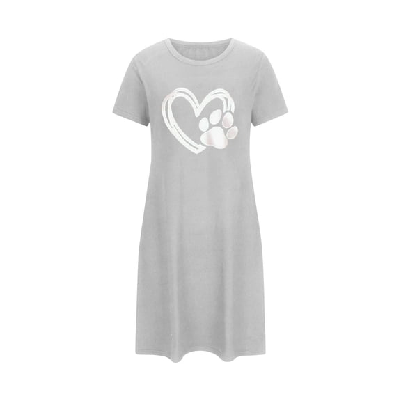 QSAWXQZ Women's Valentine's Mini Dress Short Sleeve Crewneck Heart Graphic Pullover Loungewear Dress for Summer Gray 5XL