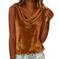 thumbnail image 1 of QSAWXQZ Women's Velvet Tank Top Elegent Sleeveless Cowl Neck Solid Pullover Blouse Brown L, 1 of 8