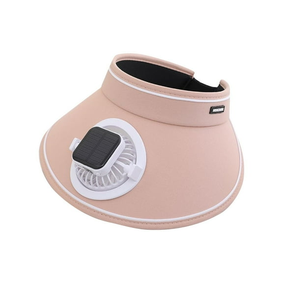 QSAWXQZ Women's Wide Brim Sun Visor Hat with Solar Panel Powered Cooling Fan Adjustable Open Top Cap for Summer Sports Tennis and Beach Relaxing Pink Free Size