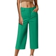 thumbnail image 1 of QSAWXQZ Women's Wide Leg Crop Pants Casual Loose Culottes Capris Trousers with Pockets for Work Green M, 1 of 5