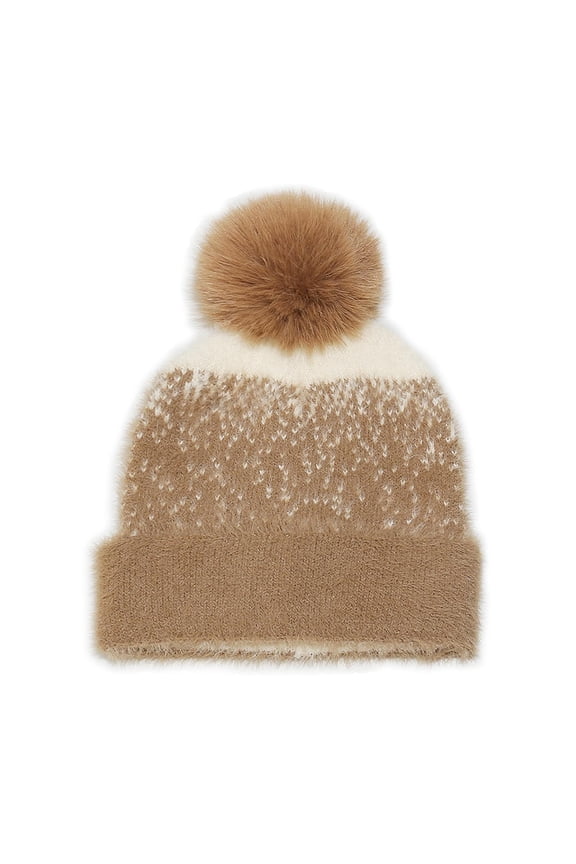 Women's Winter Pom Pom Beanie Hat Fuzzy Knit Cap Soft Warm Faux Fur Ball Skull Cap Khaki Free Size