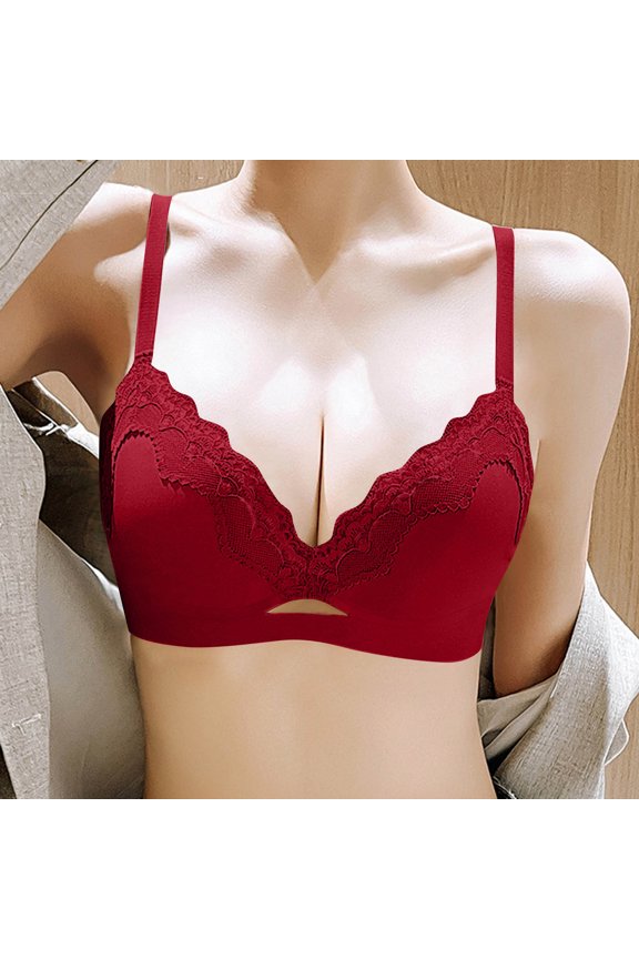 Women's Wireless Bra V Neck Lace Trim Spaghetti Strap Bra 70