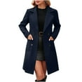 thumbnail image 1 of QSAWXQZ Women's Woolen Overcoat Long Sleeve Solid Knee Length Lapel Button Cardigan Coat with Pockets Navy M, 1 of 9