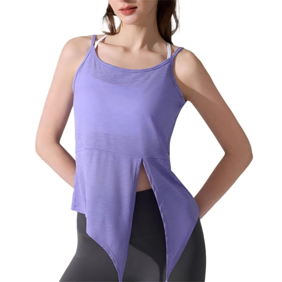 QSAWXQZ Women's Workout Tank Tops Spaghetti Strap Yoga Shirts Activewear Sheer Mesh Breathable Quick Dry Sleeveless Camisoles Split Tie Front Loose for Gym Running S