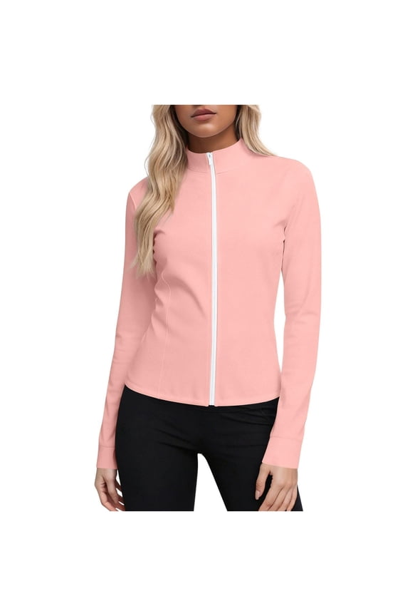 Women's Zip up Sun Protection Jacket UPF 50+ Long Sleeve Mock Neck Lightweight Breathable Solid Cardigan Athletic Coat 3XL
