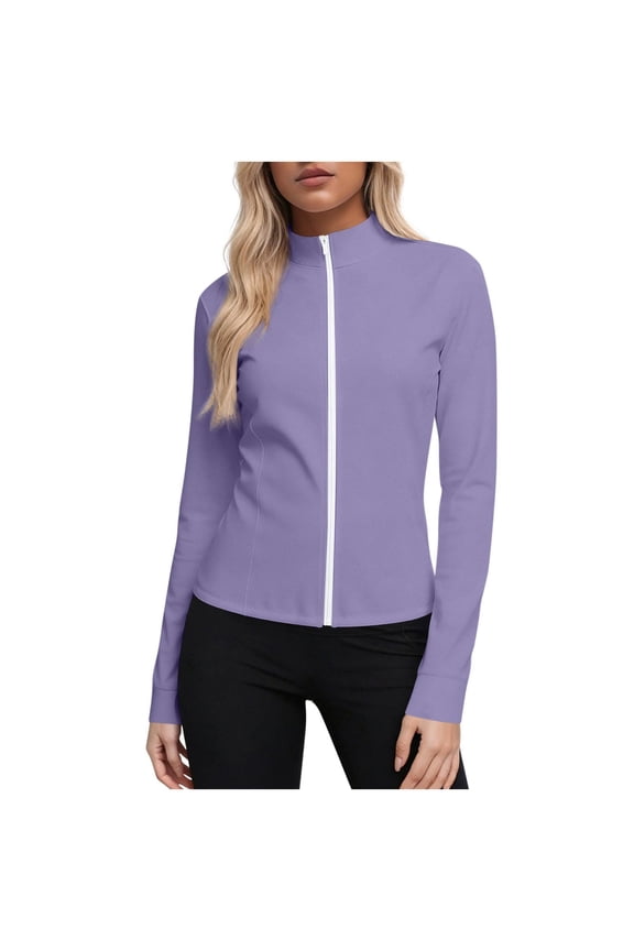 Women's Zip up Sun Protection Jacket UPF 50+ Long Sleeve Mock Neck Lightweight Breathable Solid Cardigan Athletic Coat M
