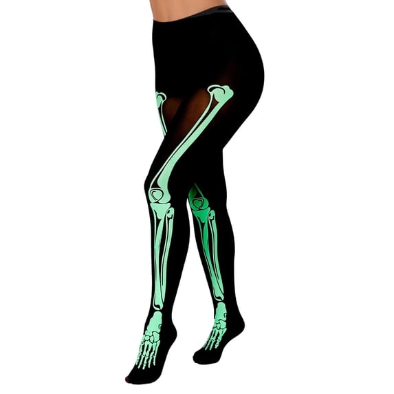 QSAWXQZ Womens Halloween Glow in Dark Footed Tights Full Length Stretch Leggings Free Size