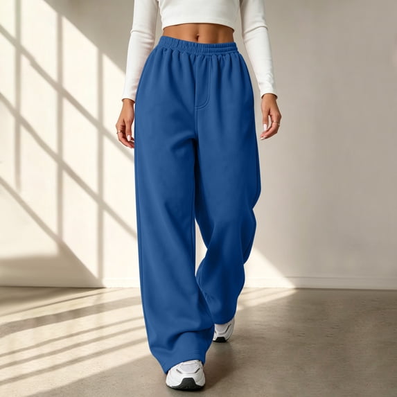 QSAWXQZ Womens High Waisted Wide Leg Sweatpants Elastic Waist Pockets Athletic Pants 2XL