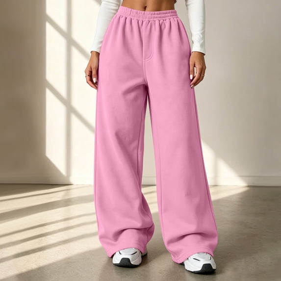 QSAWXQZ Womens High Waisted Wide Leg Sweatpants Elastic Waist Pockets Athletic Pants M