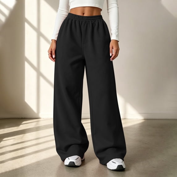 QSAWXQZ Womens High Waisted Wide Leg Sweatpants Elastic Waist Pockets Athletic Pants M