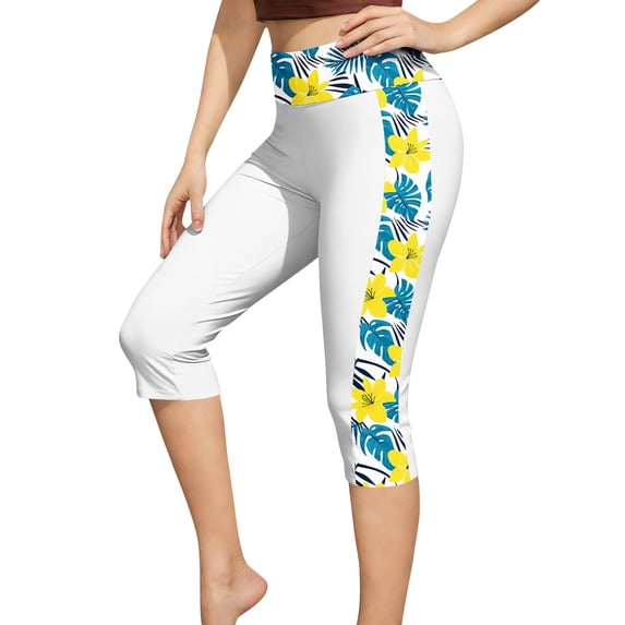 QSAWXQZ Womens Printed Capri Leggings High Waist Stretch Active Swim Pants 2XL