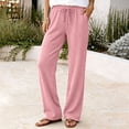 thumbnail image 1 of QSAWXQZ Womens Texture Knit Pants Straight Leg Drawstring Waist Loose Leg Pockets Casual Lounge Trousers M, 1 of 9