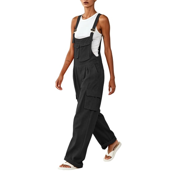 QSAWXQZ Womens Wide Leg Cargo Overalls Adjustable Straps Sleeveless Pockets Bib Jumpsuit Casual Pants XL