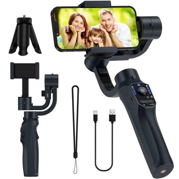 Amybaby Gimbal Stabilizer for Smartphone, 3-Axis Gimbal for iPhone and Android Selfie Stick, Portable and Foldable Phone Stabilizer for Video Recording with Face/Object Tracking