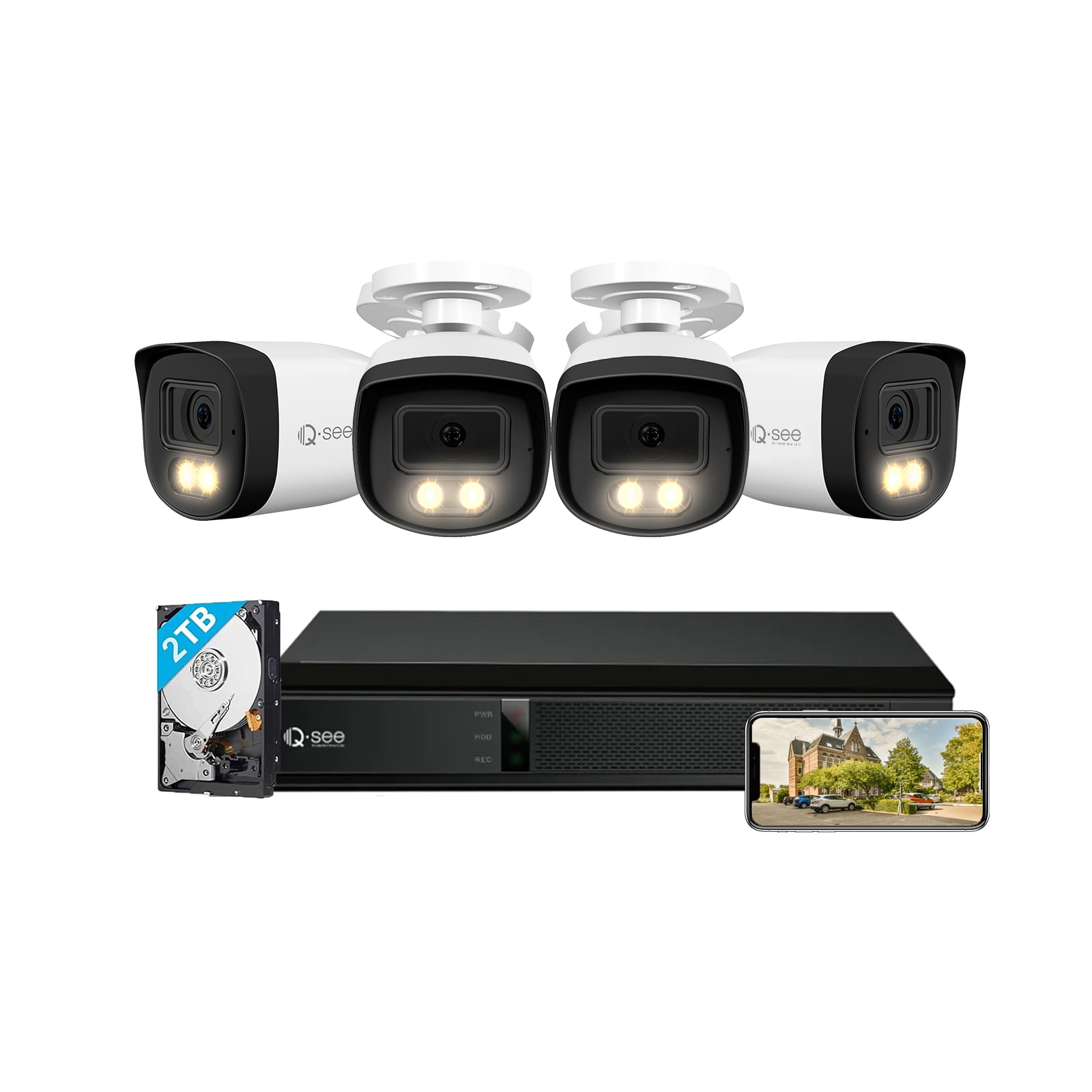 QSEE 5MP POE Security Camera System, NVR(2TB HDD) & 4 x 5MP Wired