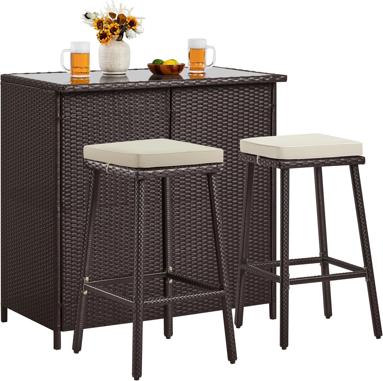 Outdoor Bar Yaheeteh 3ps Patio Bar Set, Outdoor Wiker Bar
