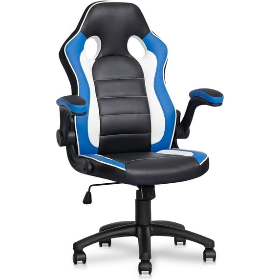 QSHIMY Computer Gaming Chairs Ergonomic Video Game Chair with Padded Flip-up Arms for Men Women Adults Gamer, Blue