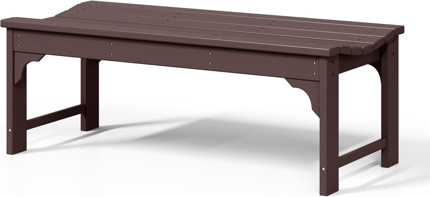 QSHIMY Outdoor Bench, All Weather Resistant Poly Lumber Backless Patio ...